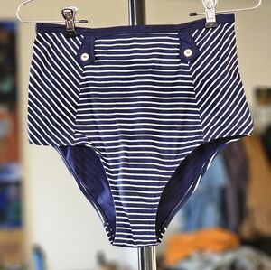 Panache Navy and White Striped High-Waisted Bikini Bottom